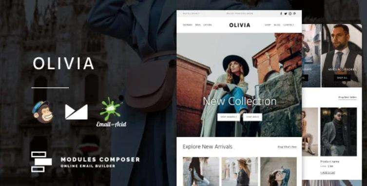 Olivia – 带有 Online Builder 时尚服饰电子商务邮件模板