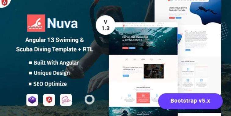 Nuva – Angular 13 潜水游泳培训网站模板