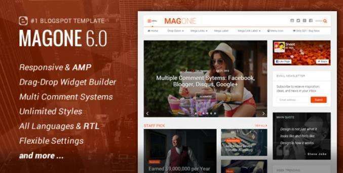 MagOne – 响应式新闻杂志Blogger模板 – v6.9.5.8