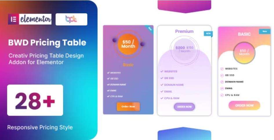 BWD Pricing Table addon for elementor – 可视化选项卡编辑插件