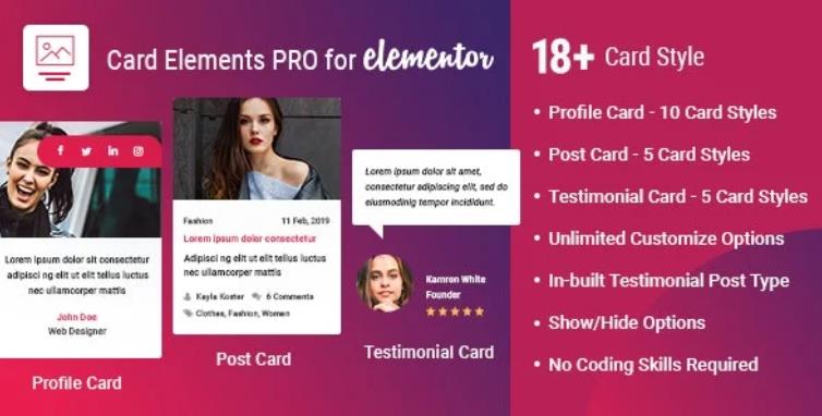 Card Elements Pro for Elementor – 卡片样式团队评价展示插件 – v1.0.6