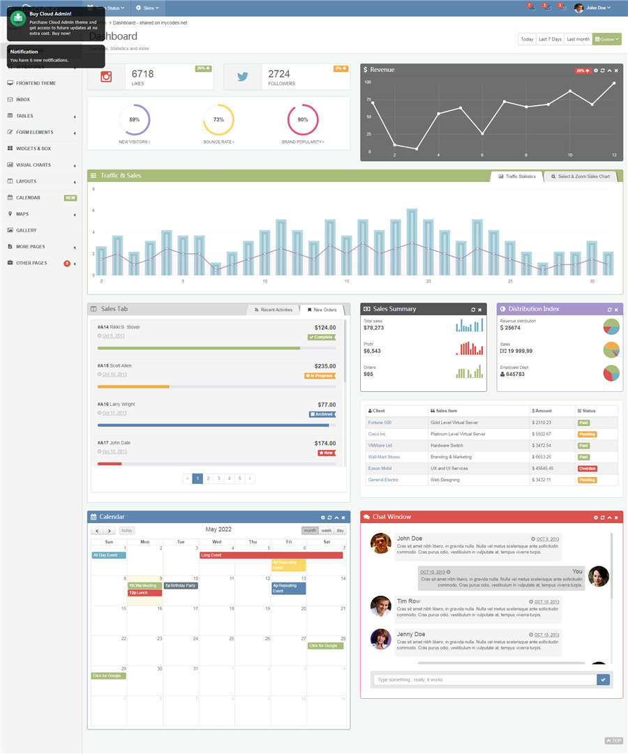 Cloud Admin主题响应式后台管理模板