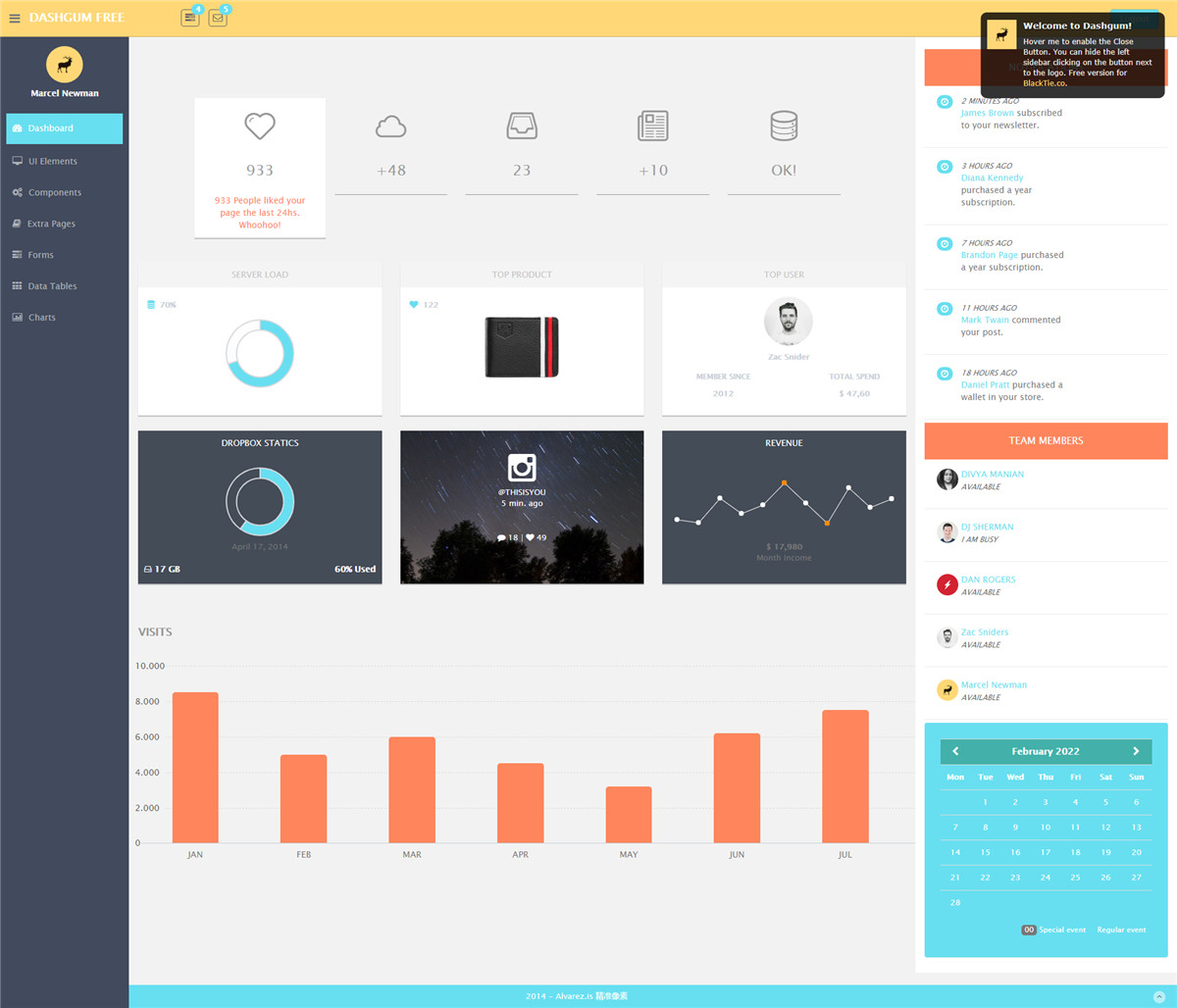 HTML5响应式DASHGUM FREE主题后台模板