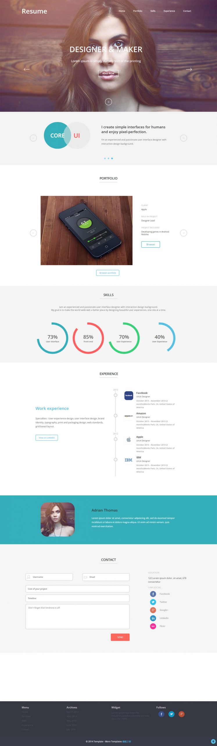 响应式美女个人介绍简历网页模板下载