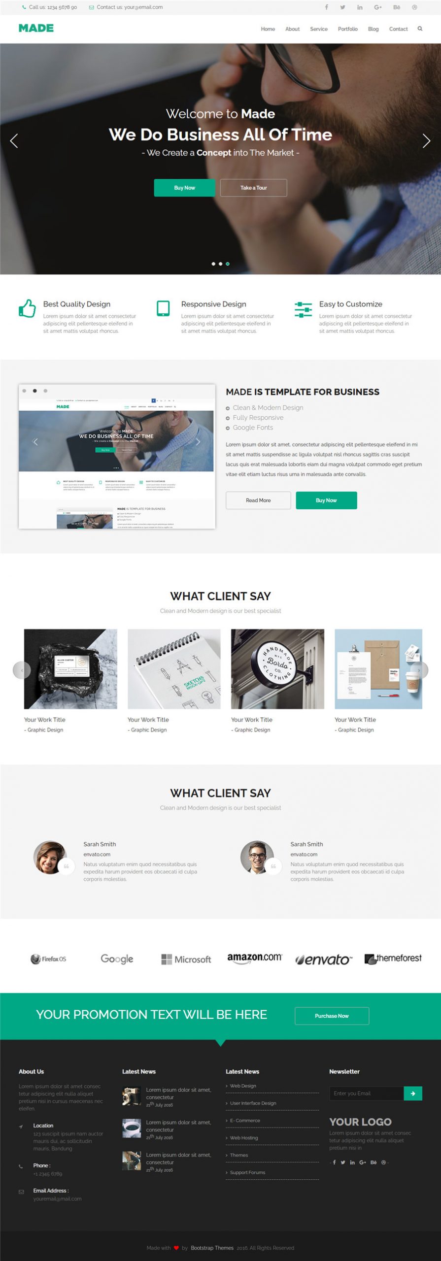 bootstrap响应式绿色英文互联网公司静态模板