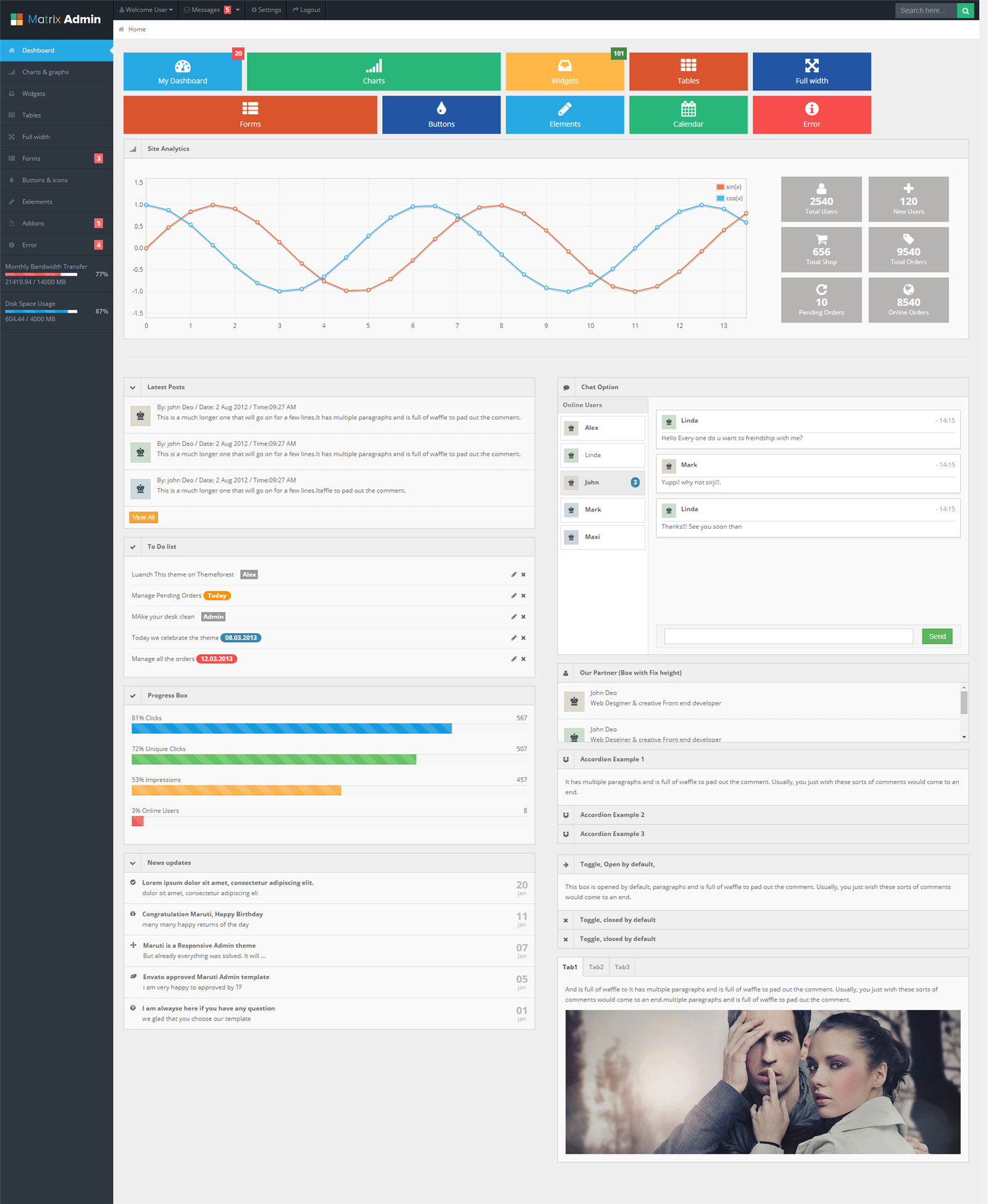 matrix admin英文响应式多功能后台模板