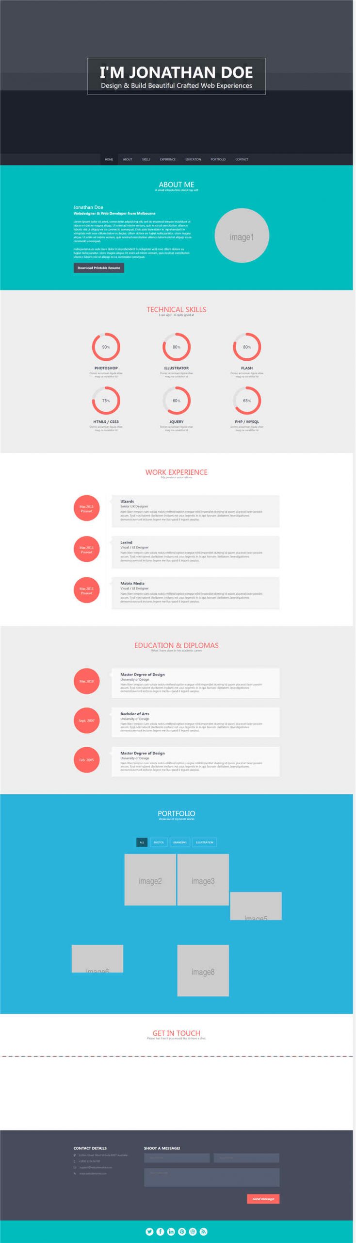 html5扁平响应式个人简历案列展示模板