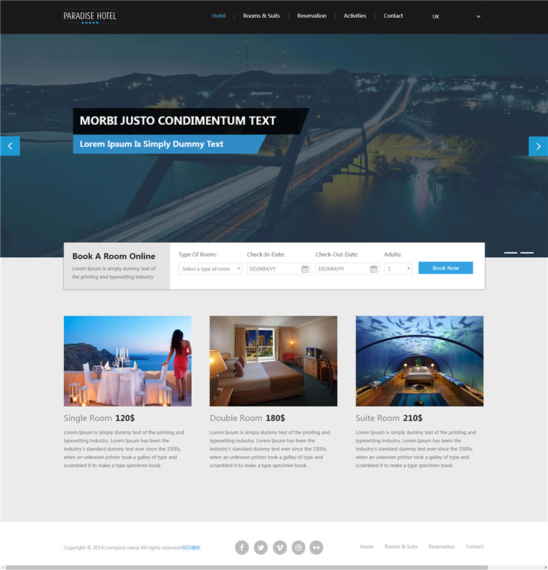 响应式英文旅游景区旅馆高级酒店预定网页模板