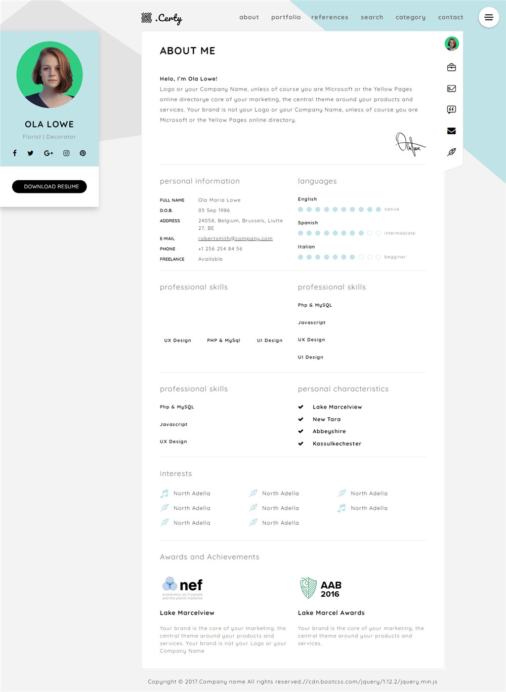 HTML5响应式个人简历模板