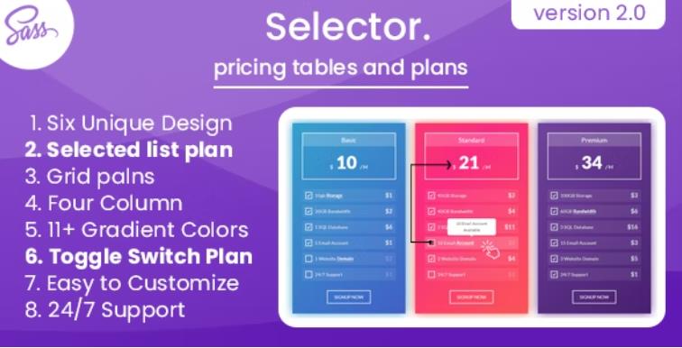 Selector – Pricing Tables and Plans – 可选择价格表单定价表插件