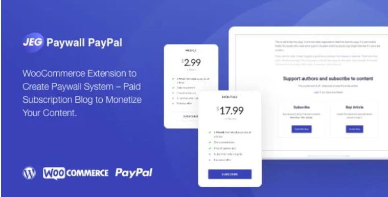 Jeg Paypal Paywall & Content Subscriptions System – 付费阅读订阅WooCommerce插件 – v1.0.2