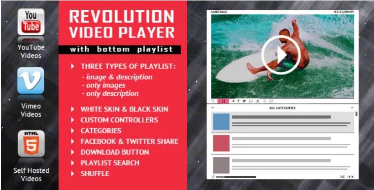 Revolution Video Player With Bottom Playlist – 视频播放器WordPress插件 – v2.4