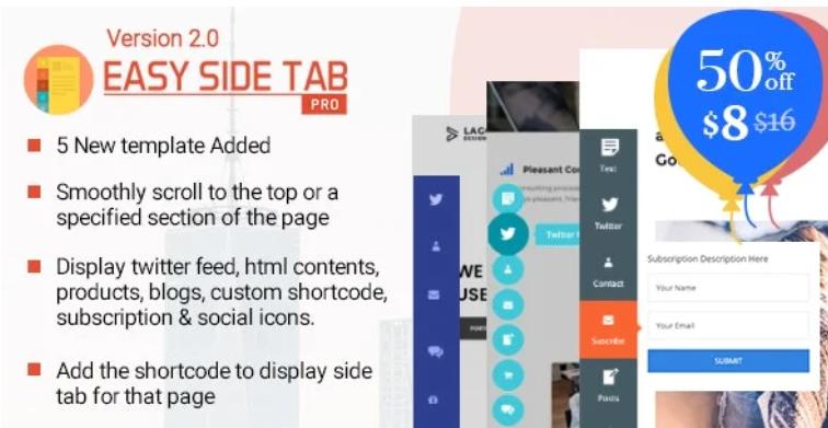 Easy Side Tab Pro – 响应式浮动标签插件WordPress插件 – v2.0.6