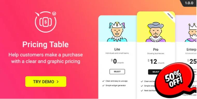WordPress Pricing Table Plugin 价格标签WordPress插件 – v2.6.1