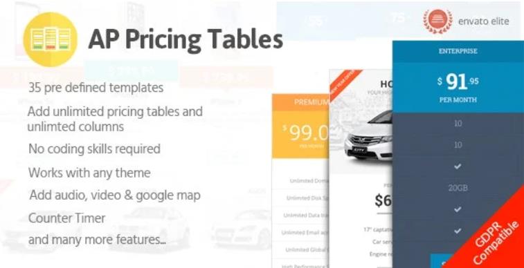 AP Pricing Tables – 响应式价格表单编辑器WordPress插件 – v1.0.3
