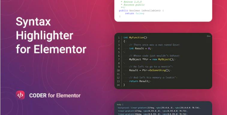 Coder – Syntax Highlighter for Elementor 可视化代码高亮插件 – v1.0.4