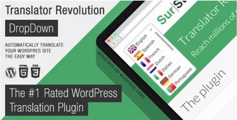 Ajax Translator Revolution DropDown WP Plugin 汉化翻译插件 – v2.1