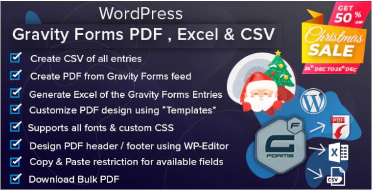 WordPress Gravity Forms PDF, Excel & CSV 表单转换插件 – v1.4.1