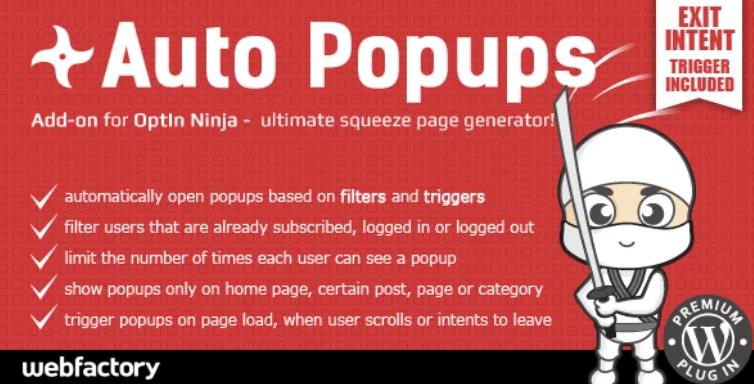 Auto Popups add-on for OptIn Ninja 自动弹窗插件 – v1.16