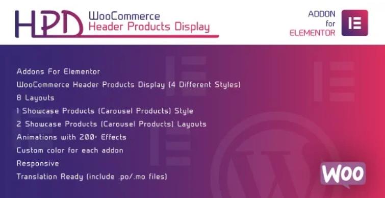 WooCommerce Header Products Display for Elementor – 可视化产品头部编辑插件