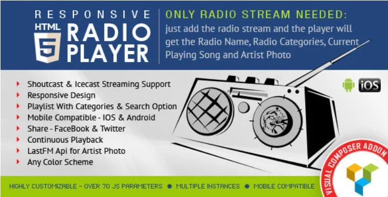 HTML5 Radio Player – Visual Composer 收音机插件 – v1.8.1