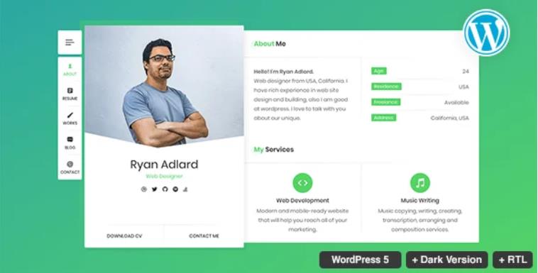 RyanCV – 个人简历网站 CV/vCard 模板 – v3.2.1