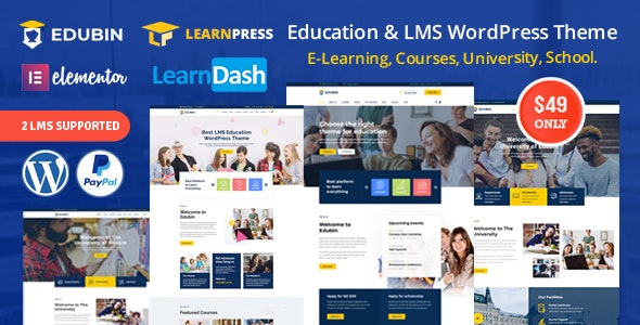 Edubin – LMS学校教育培训网站WordPress主题 – v8.14.16