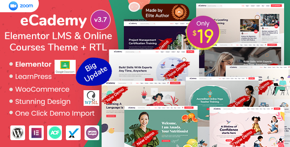 eCademy – Elementor LMS 在线教育培训网站模板 – v6.2