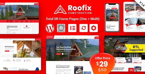 Roofix – 建筑工程屋顶防水维修WordPress网站 – v2.1.2