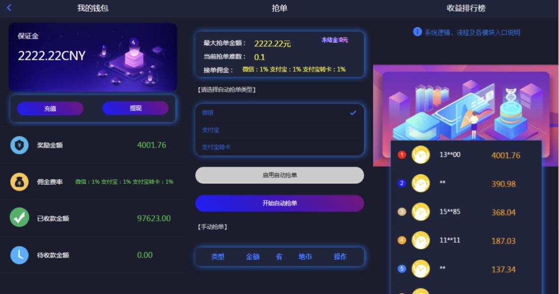 2024定制版抢单支付系统源码|开代理|自动抢单接单