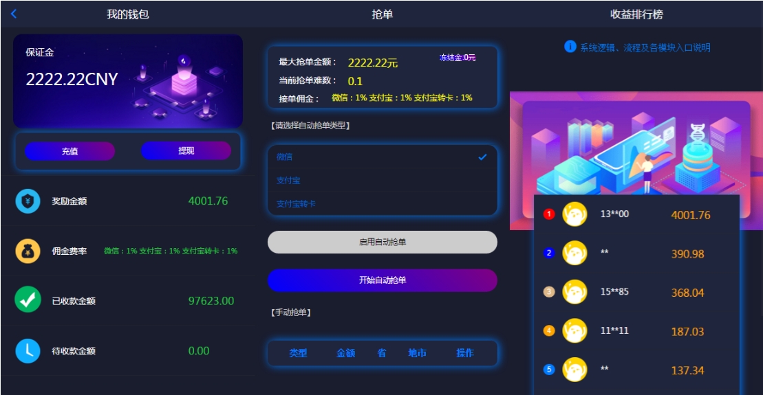 2024定制版抢单支付系统源码|开代理|自动抢单接单