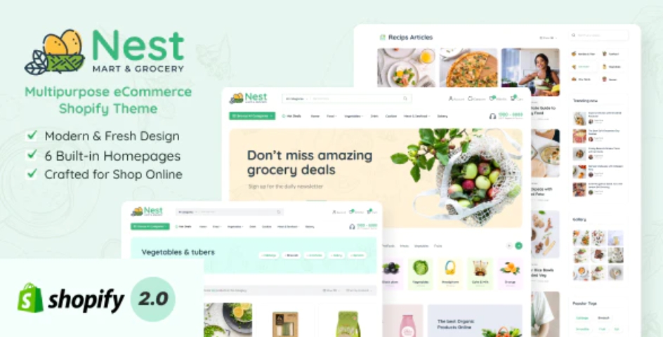 Nest – 响应式有机食品果蔬电商Shopify模板