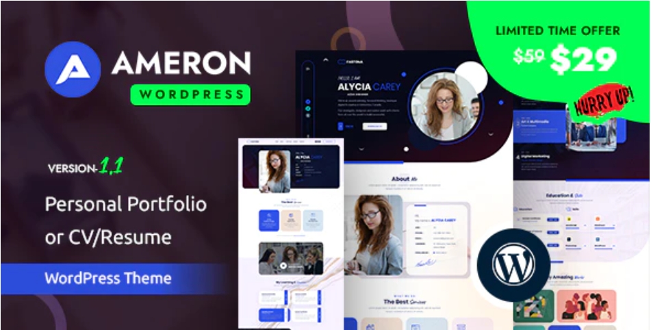 Ameron – 个人作品集展示简历模板WordPress主题
