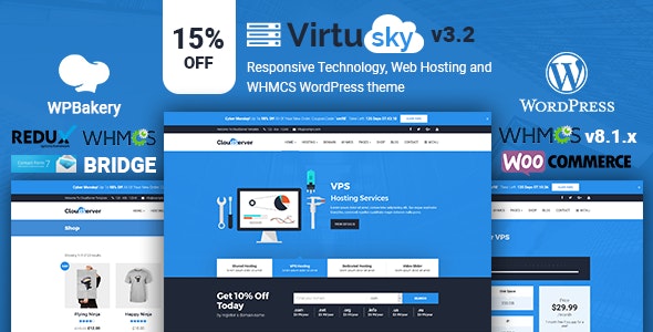 VirtuSky – 响应式WHMCS虚拟主机WordPress主题 – v3.4.1