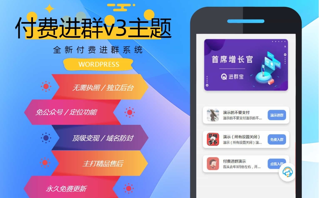wp付费进群系统V3源码-开心版，附绕授权教程
